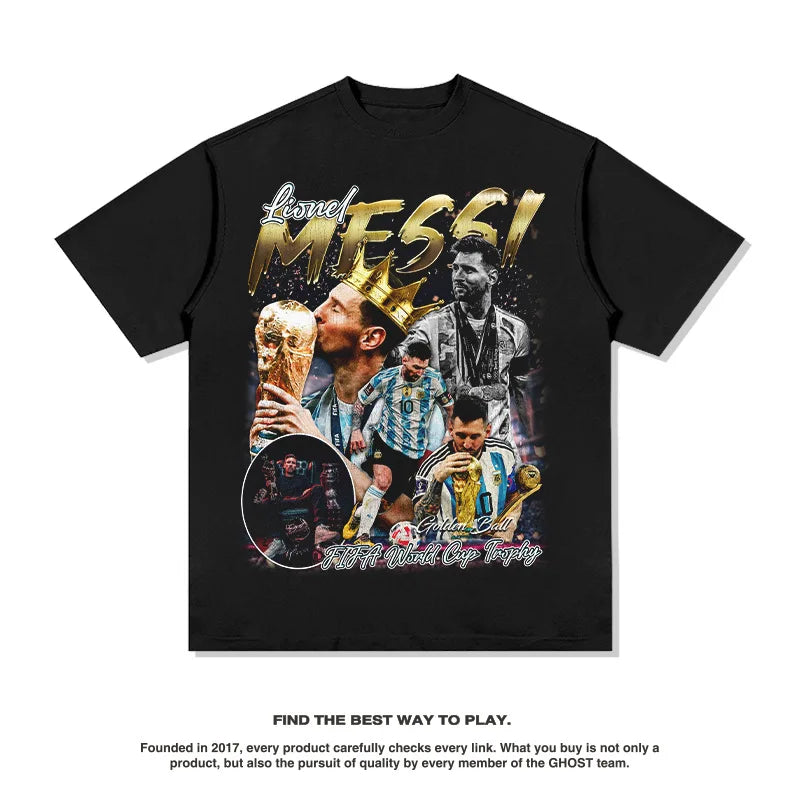 Lionel Messi Argentina Retro Print T-Shirt