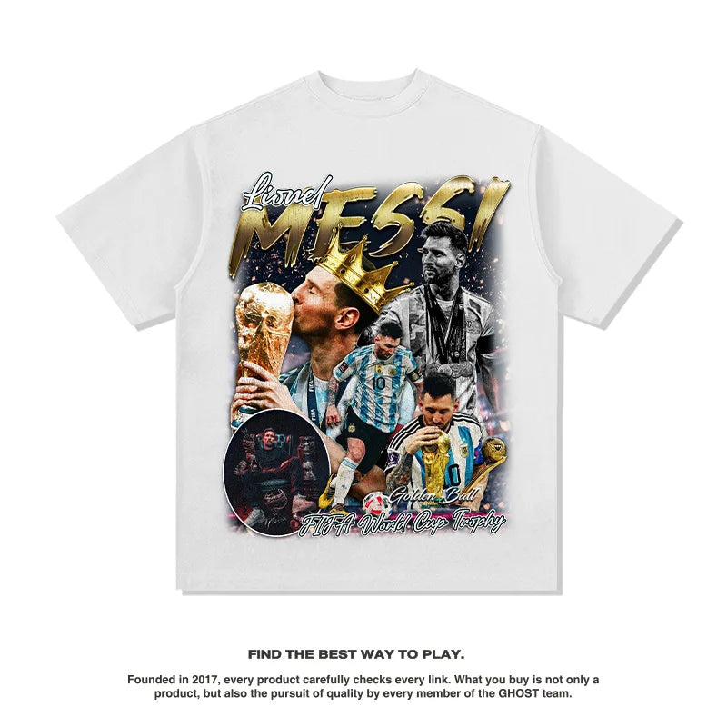 Lionel Messi Argentina Retro Print T-Shirt